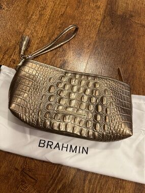 NWOT Brahmin Bronze Croc-Embossed Wristlet with Tassel Strap